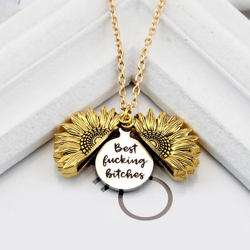 

Letter Sunflower Locket Pendant Necklace, Gold;silver, 481323