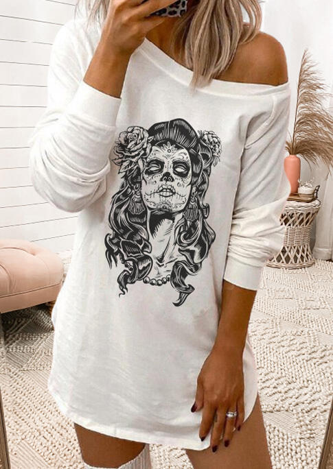 

Day Of The Dead Floral Skull Girl Mini Dress - White, 481359