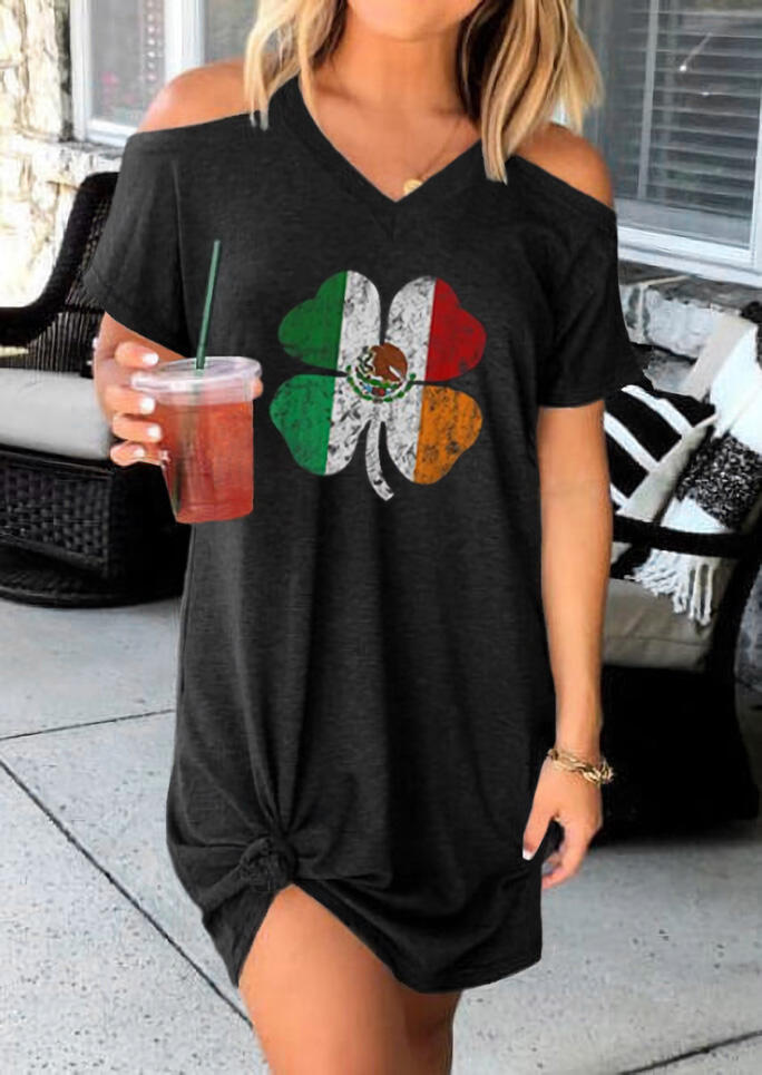 

Mexican Flag Lucky Shamrock Cold Shoulder Mini Dress - Black, 481386