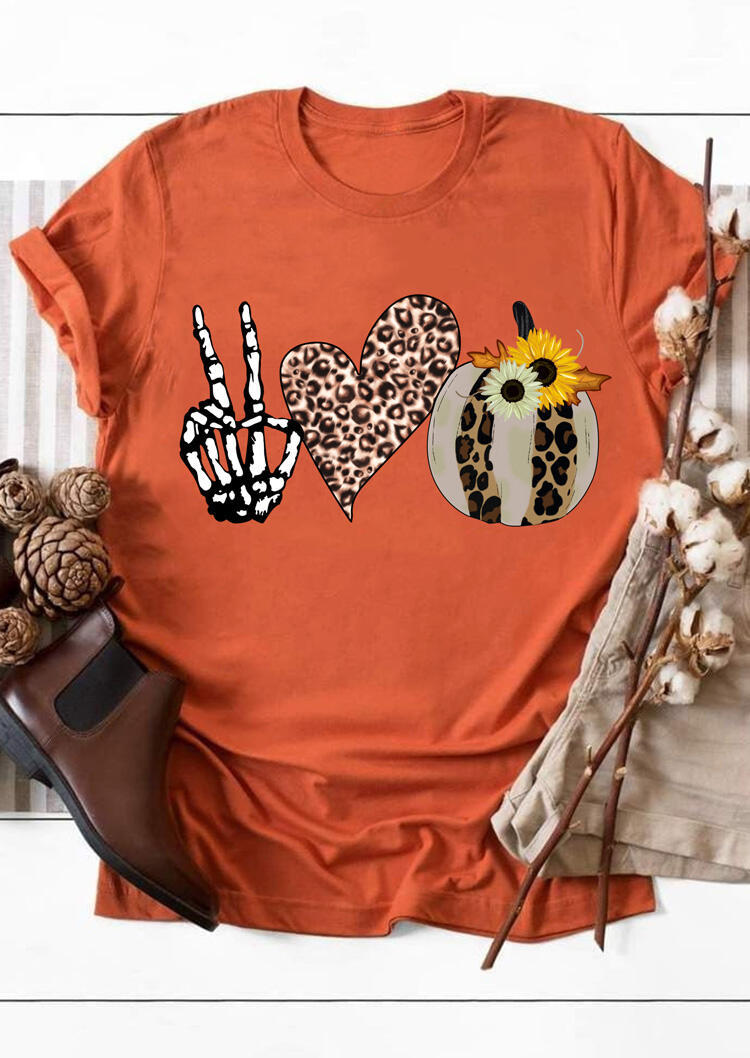 

Halloween Peace Leopard Love Pumpkin Sunflower T-Shirt Tee - Orange, 480273