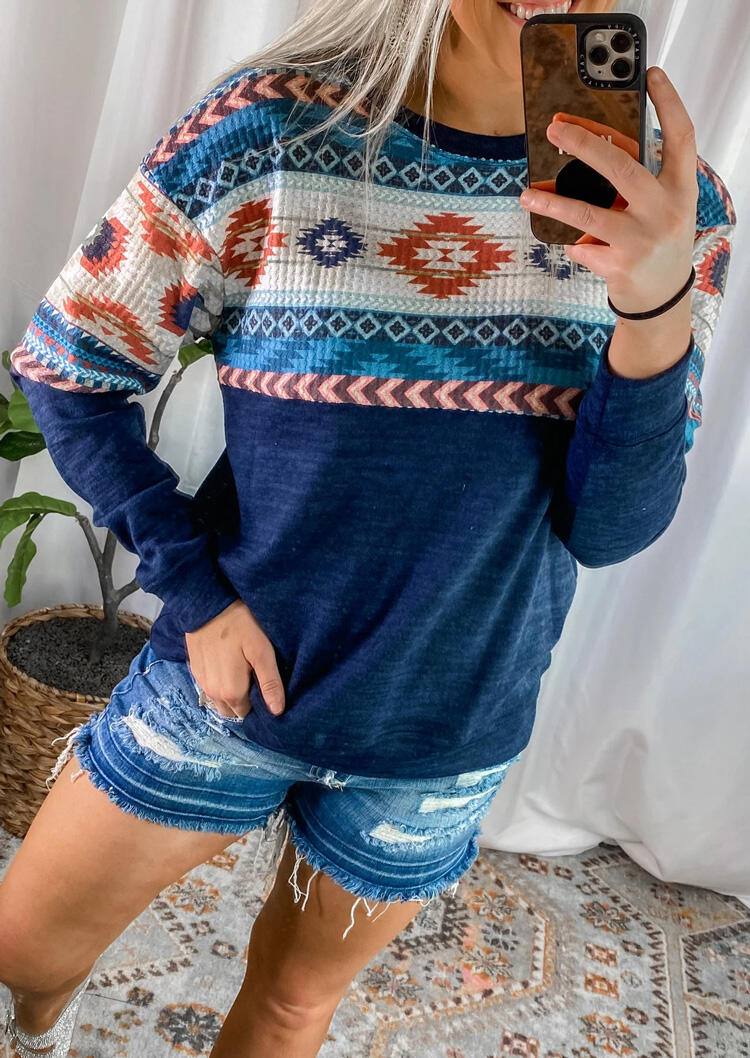 

Tees T-shirts Aztec Geometric Western Cowgirl T-Shirt Tee in Blue. Size