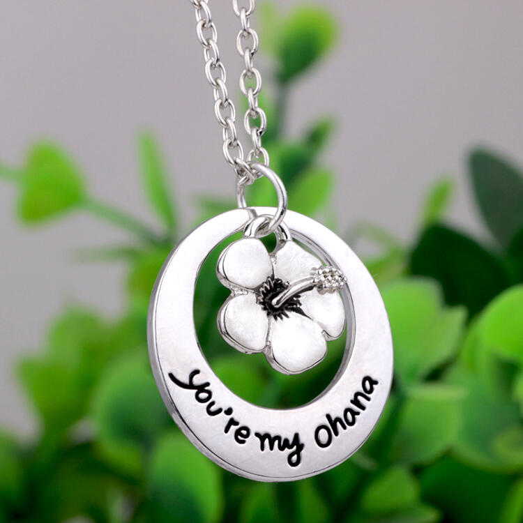 

You're My Ohana Floral Pendant Necklace - Silver, 480969