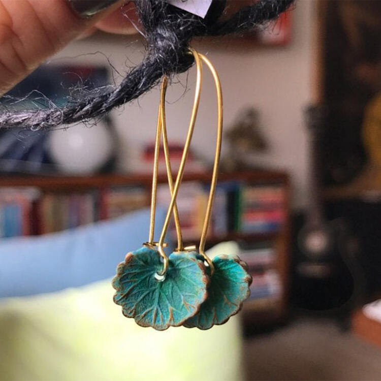 

Earrings Bohemian Turquoise Lotus Leaf Pendant Earrings in Cyan. Size
