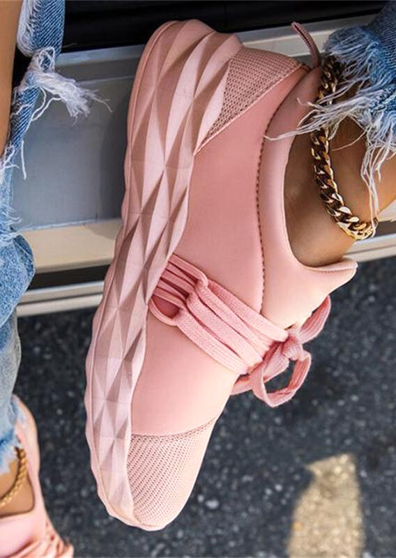

Sneakers Breathable Lace Up Round Toe Sneakers without Anklet in Pink. Size