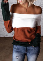Color Block Off Shoulder Knitted Sweater