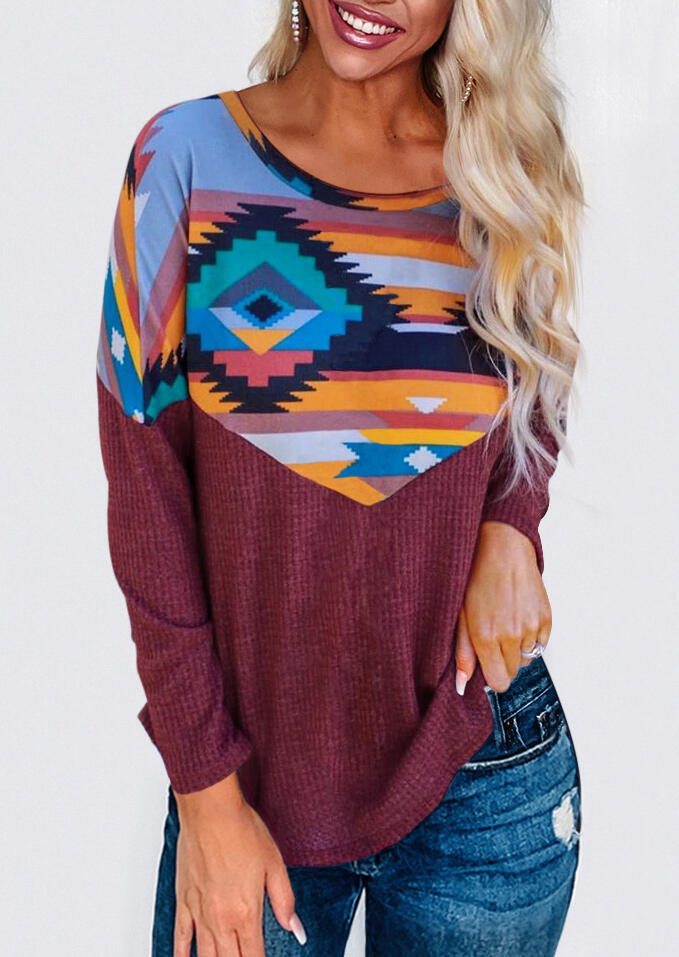 

Aztec Geometric Western Cowgirl Blouse - Burgundy, 481571