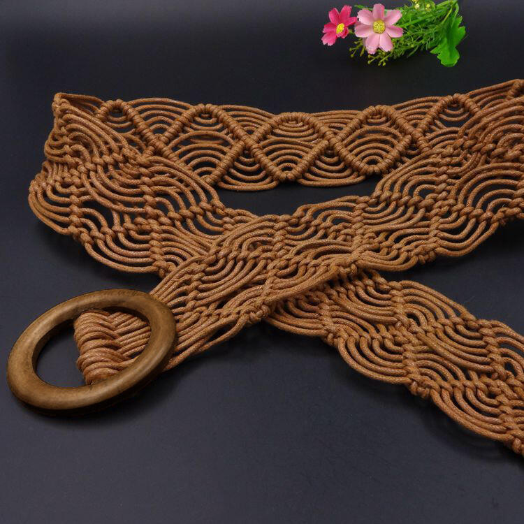 

Bohemian Hollow Out Crochet Woven Buckle Belt, Black;brown;light khaki, 480811