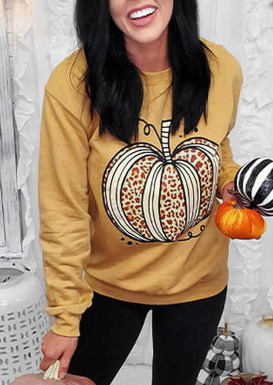 

Thanksgiving Leopard Striped Pumpkin Sweatshirt - Yellow, 481485