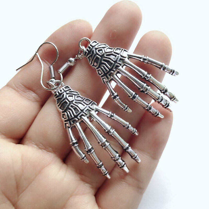 

Halloween Skeleton Hand Pendant Earrings, Silver, 481522