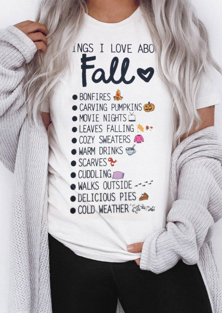 Things I Love About Fall Letter Graphic T-Shirt Tee - White
