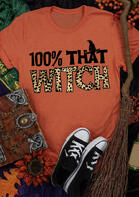 Halloween 100% That Witch Hat Leopard Letter T-Shirt