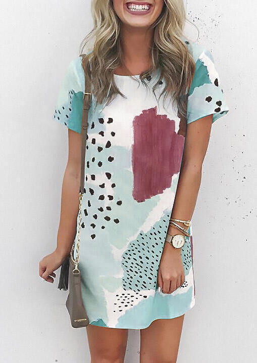 

Mini Dresses Leopard Splicing Color Block Mini Dress in Light Green. Size