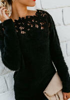Lace Floral Splicing Sweater - Black