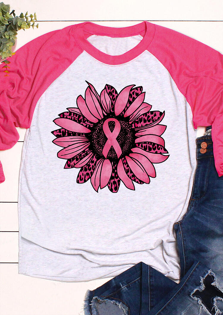 

Leopard Sunflower Ribbon Breast Cancer Awareness T-Shirt Tee - Rose Red, 480809