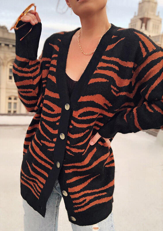 

Zebra Button V-Neck Long Sleeve Cardigan - Orange, 481298