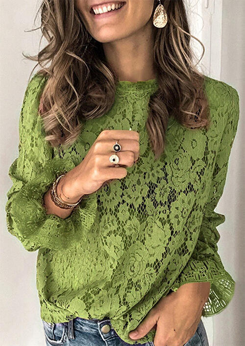 

Lace Splicing Hollow Out Blouse - Green, 481488