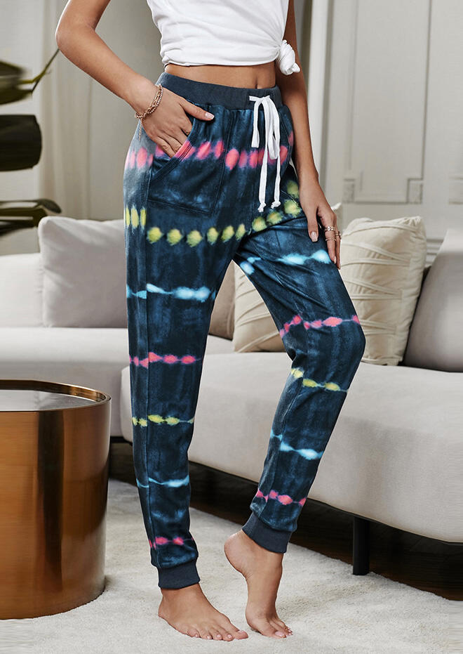 

Pants Tie Dye Pocket Drawstring Pants in Blue. Size
