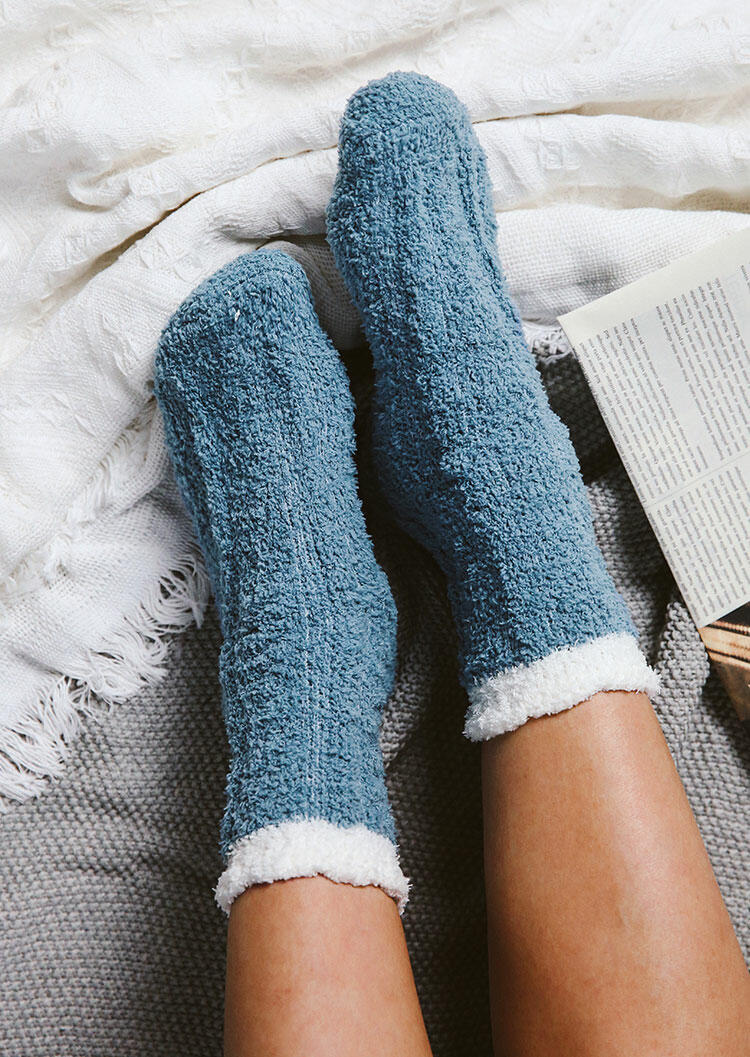 

Crew Socks Color Block Casual Warm Plush Socks in Blue. Size