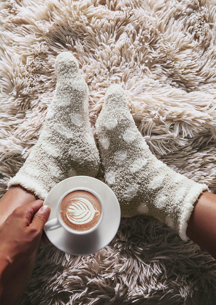 

Polka Dot Casual Warm Plush Socks, Light grey;light khaki, 481572