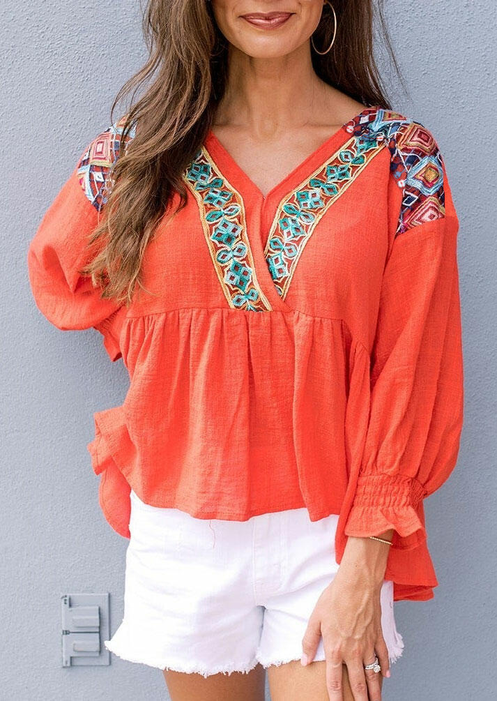 

Vintage Aztec Geometric Blouse - Orange, 481738