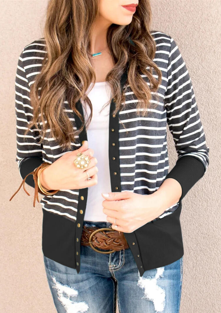 

Cardigans Striped Button Long Sleeve Cardigan in Stripe. Size