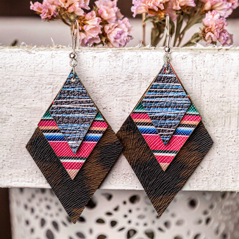 

Serape Striped Rhombus Multi-Layered Earrings, Multicolor, 482016