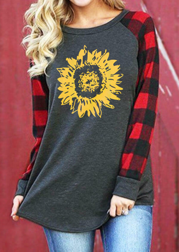 

Sunflower Plaid Raglan Sleeve T-Shirt Tee - Dark Grey, 482302