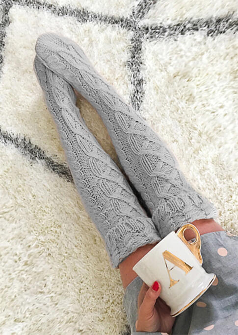 

Soft Warm Knitting Thigh-High Crimping Socks, Gray;beige, 480991