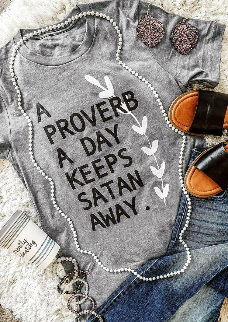 

Tees T-shirts A Proverb A Day Letter Graphic T-Shirt Tee in Gray. Size
