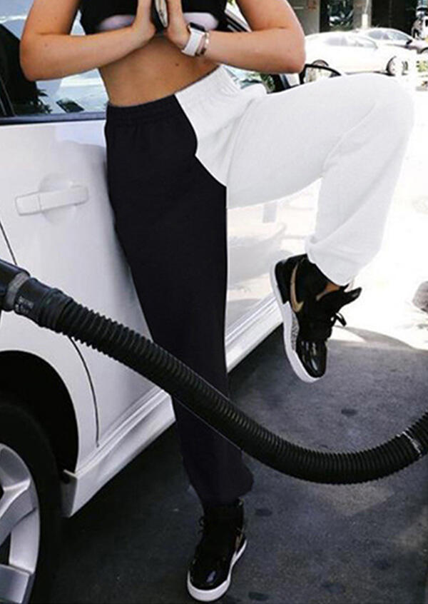 

Color Block Pocket High Waist Pants - Black, 482025