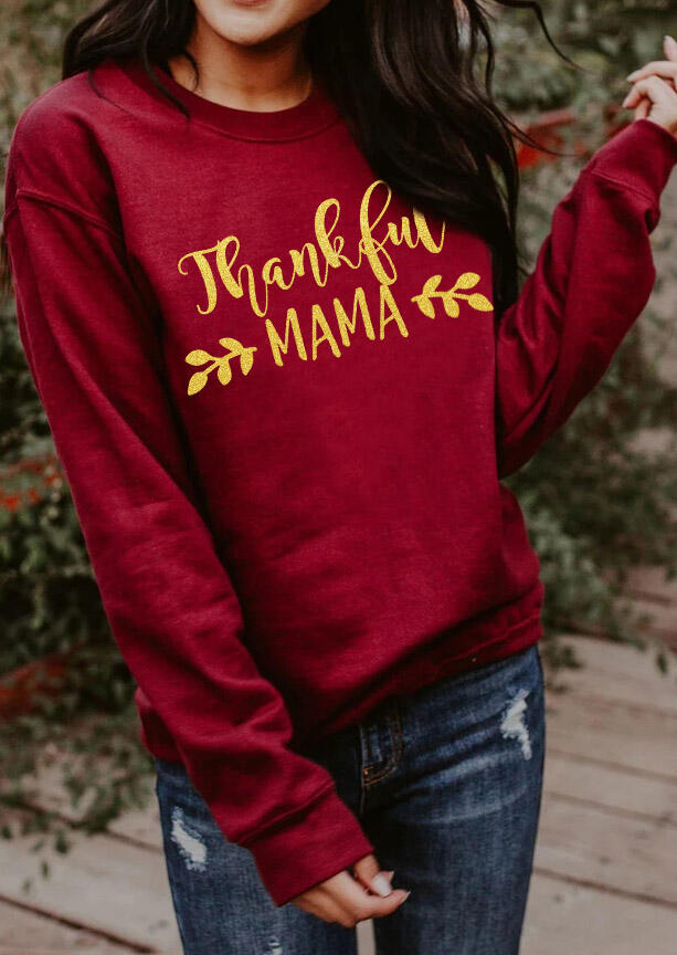 

Thanksgiving Thankful Mama Pullover Sweatshirt - Burgundy, 482065