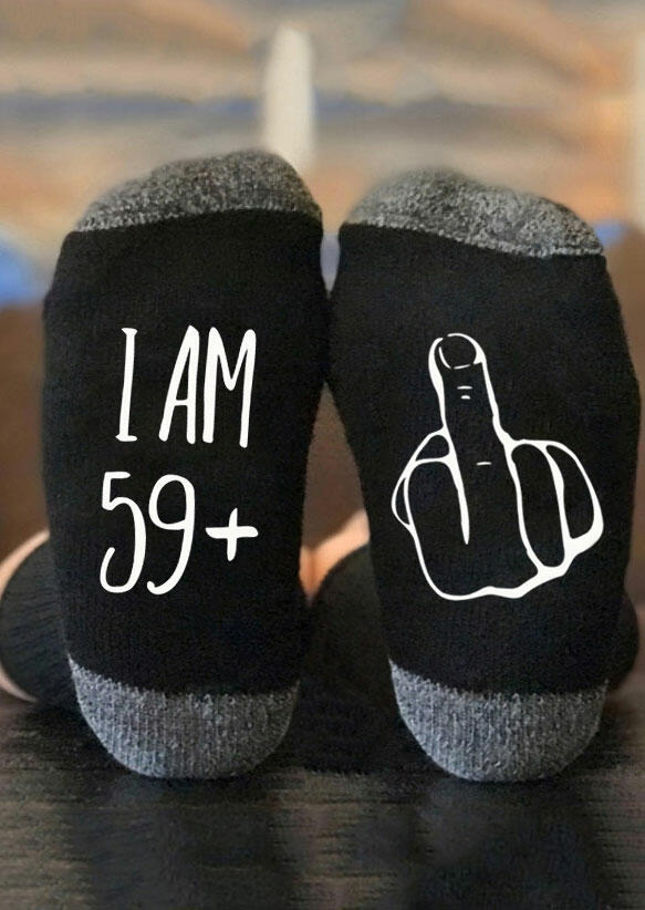 

Crew Socks I Am 59+ Funny 60th Birthday Socks in Black. Size