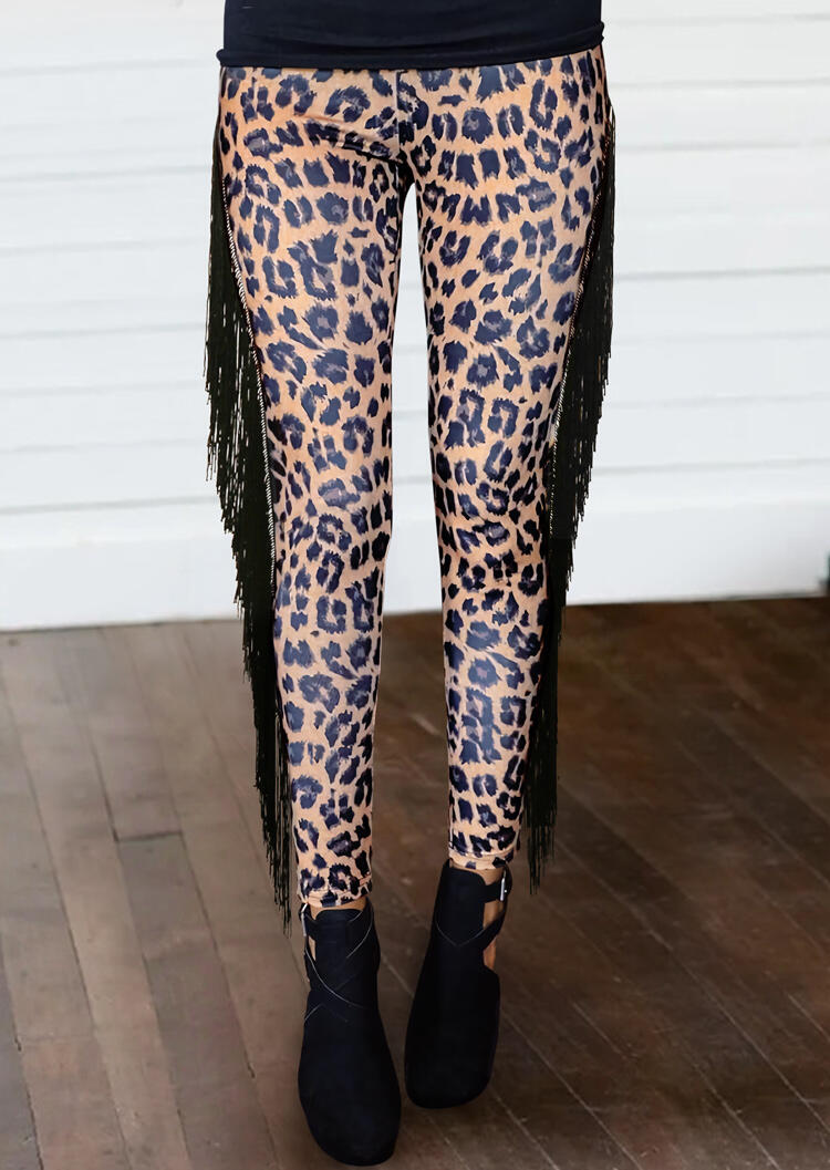 

Leopard Tassel Elastic Waist Pants, 482288
