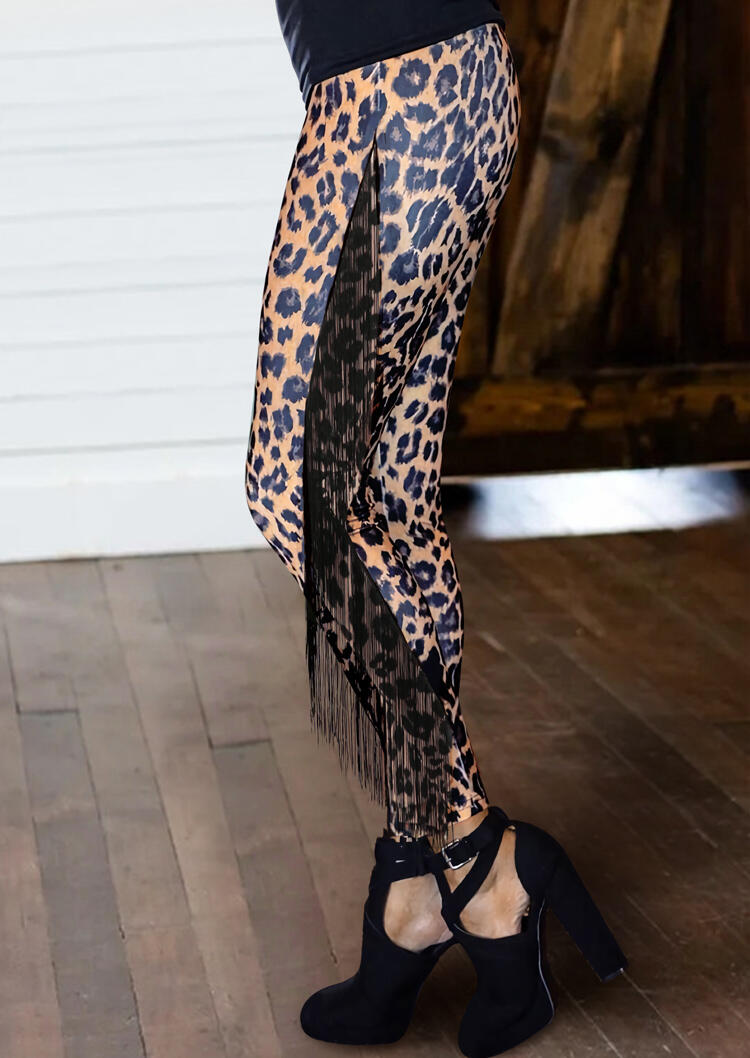 

Pants Leopard Tassel Elastic Waist Pants in Leopard. Size: ,M,L