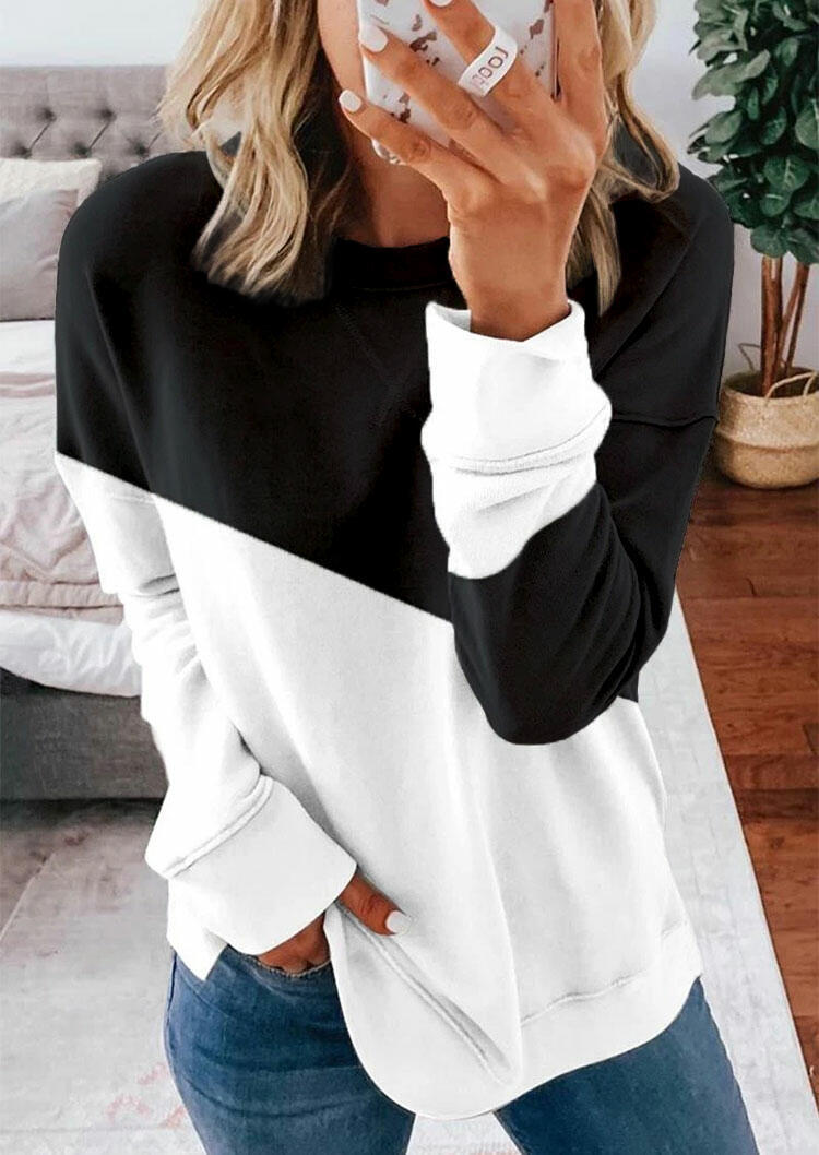 

Color Block Long Sleeve Sweatshirt - Black, 482306