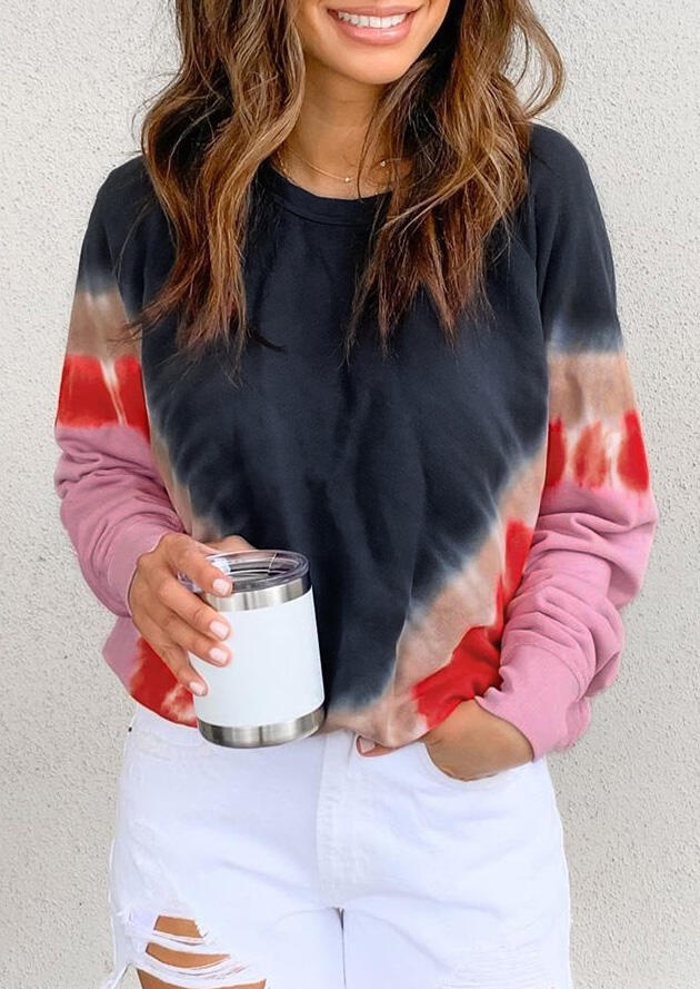 

Tie Dye O-Neck Pullover Sweatshirt, Multicolor, 482312