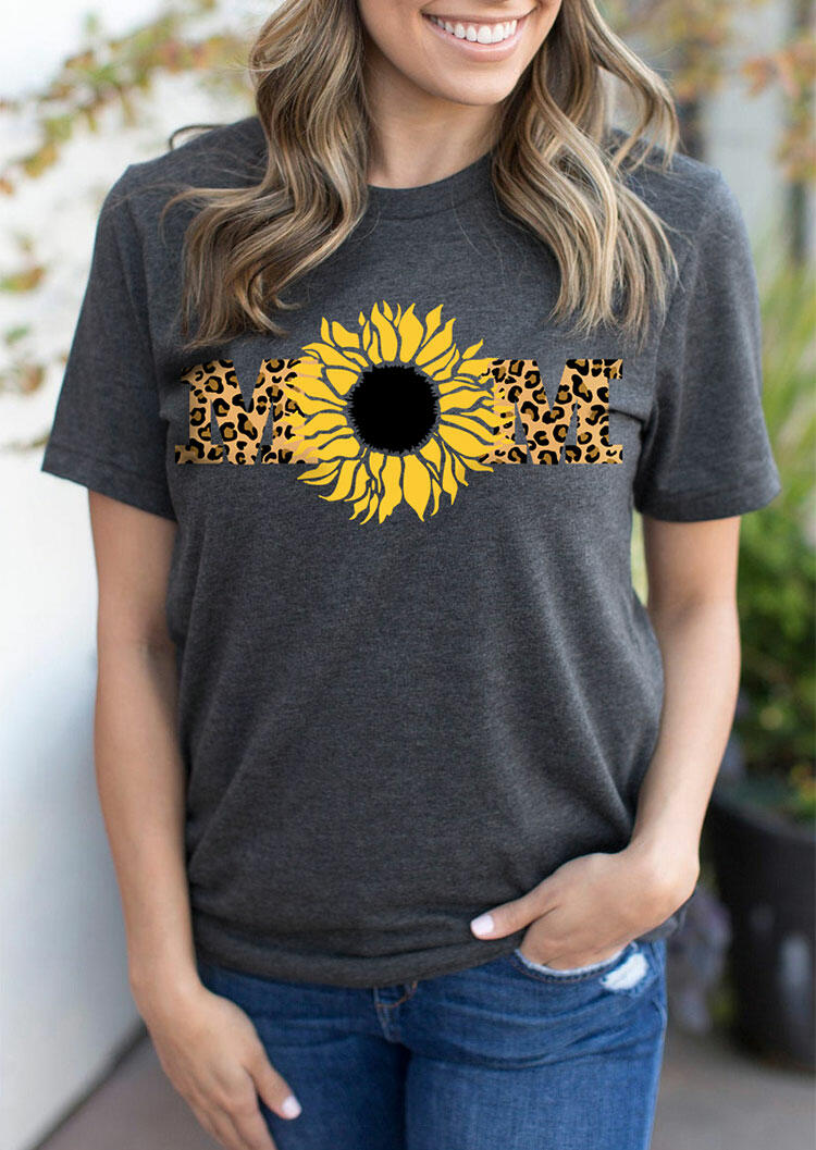 

Tees T-shirts Leopard Sunflower Mom T-Shirt Tee in Dark Grey. Size