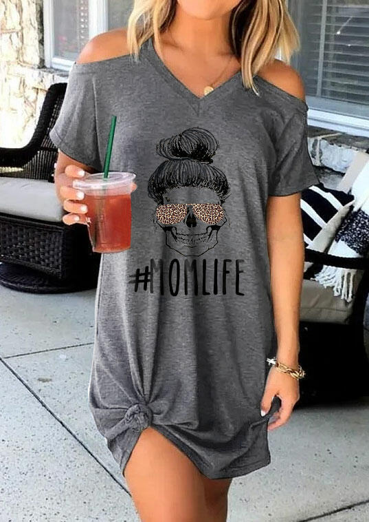 

Mom Life Skull Leopard Glasses Mini Dress - Dark Grey, 482400