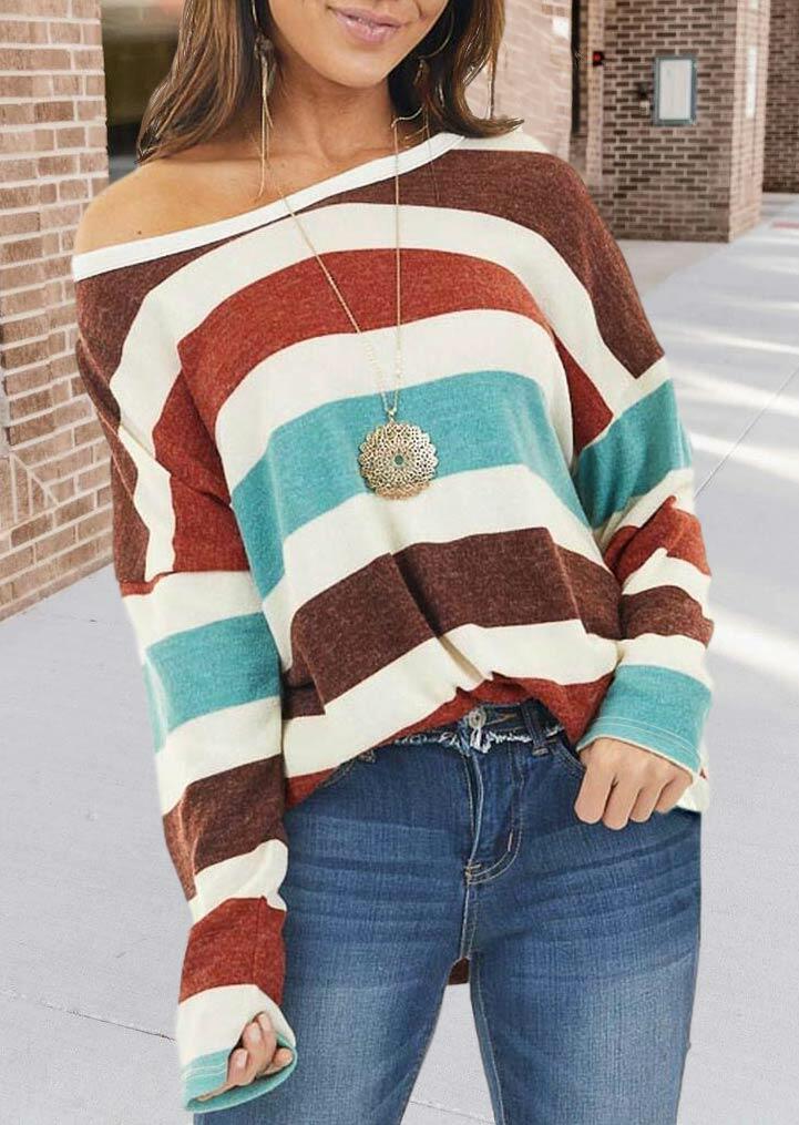 

Color Block Striped Long Sleeve Blouse, Multicolor, 481514