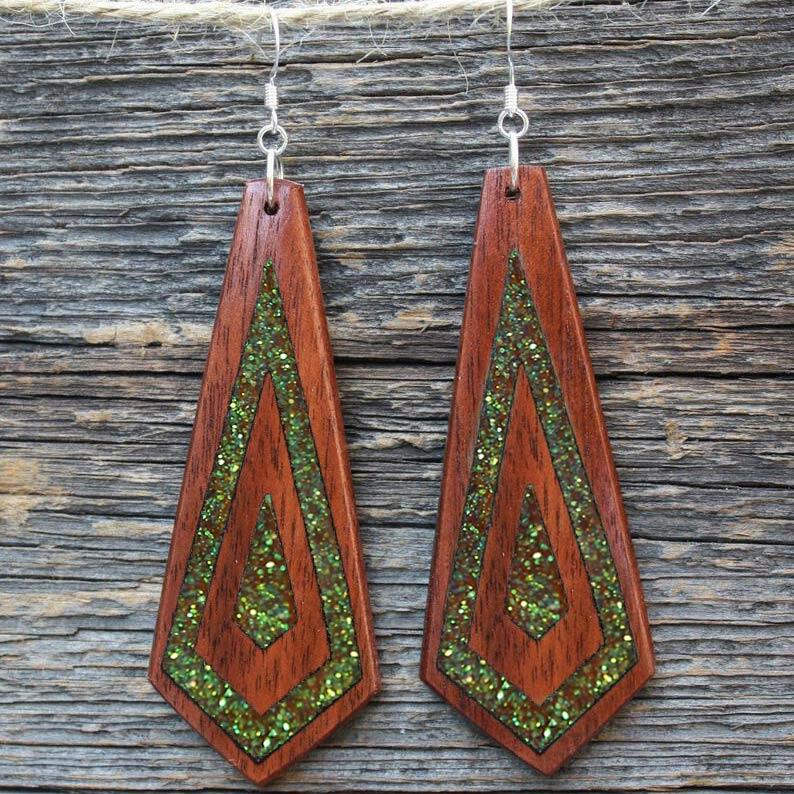 

Vintage Inlay Druzy Diamond-Shaped Wooden Earrings, Brown, 481734