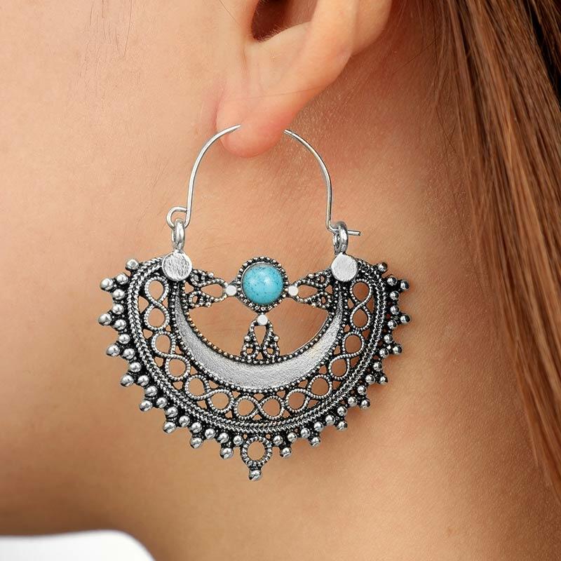 

Bohemian Hollow Out Turquoise Earrings, Silver, 481776