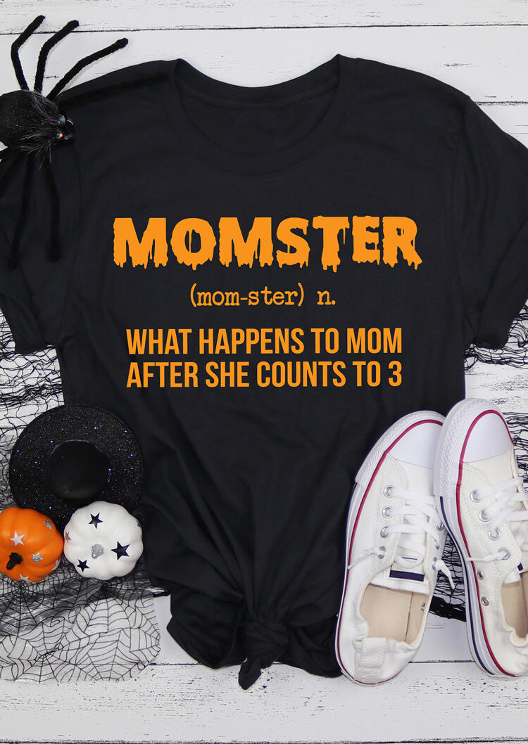 

Halloween Momster Letter O-Neck T-Shirt Tee - Black, 482049