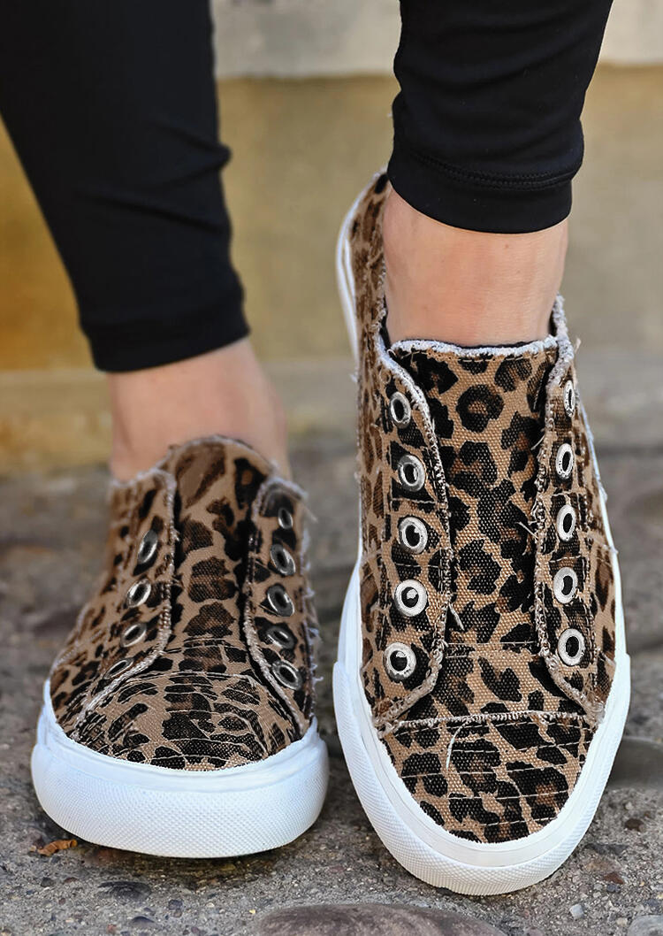 

Leopard Slip On Flat Canvas Sneakers, 482162