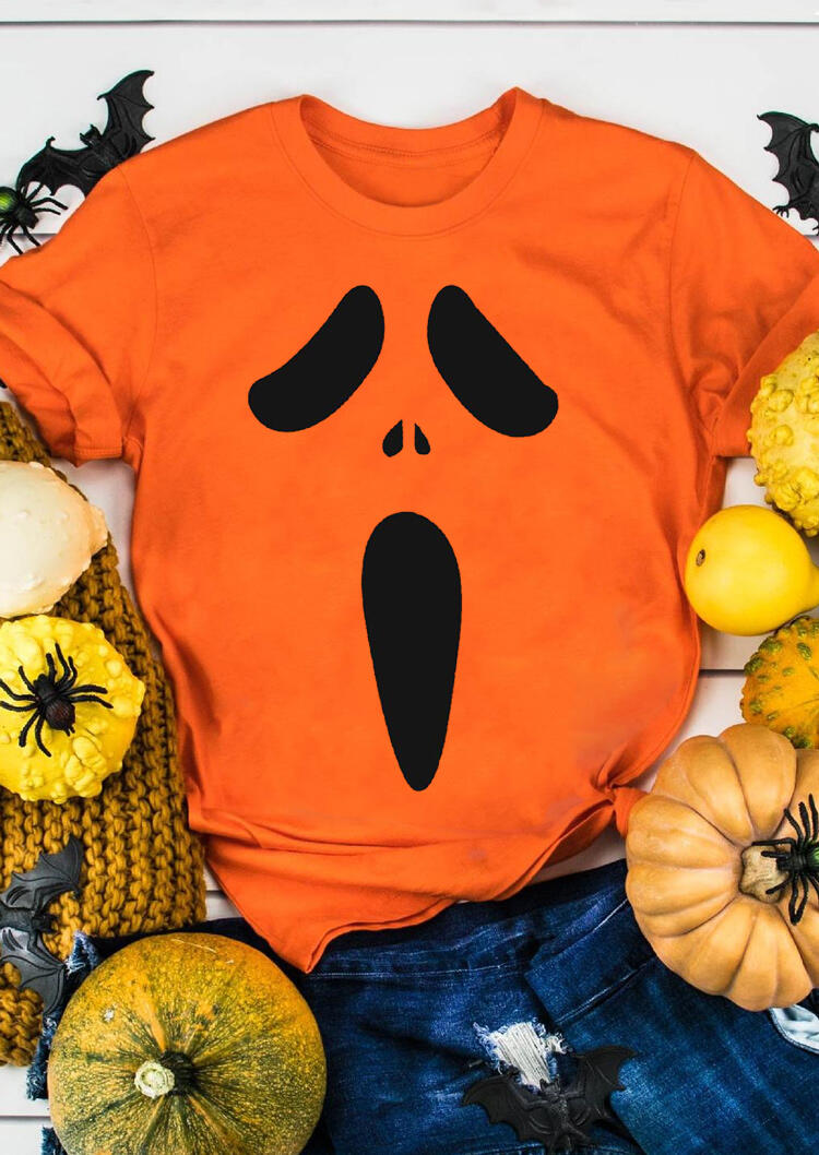 

T-shirts Tees Halloween Pumpkin Face Funny T-Shirt Tee in Orange. Size