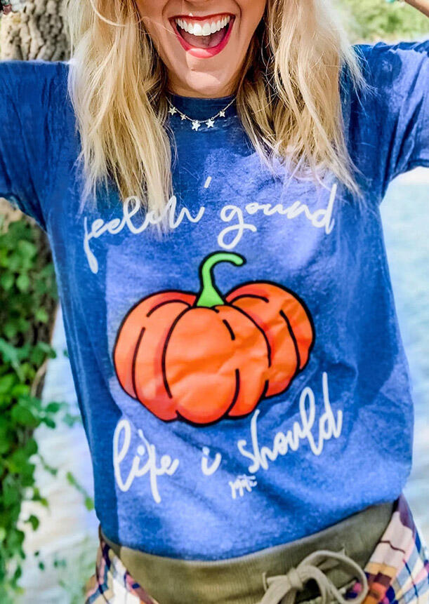 

T-shirts Tees Thanksgiving Pumpkin Feelin' Gourd T-Shirt Tee in Royal Blue. Size: ,M,L,XL