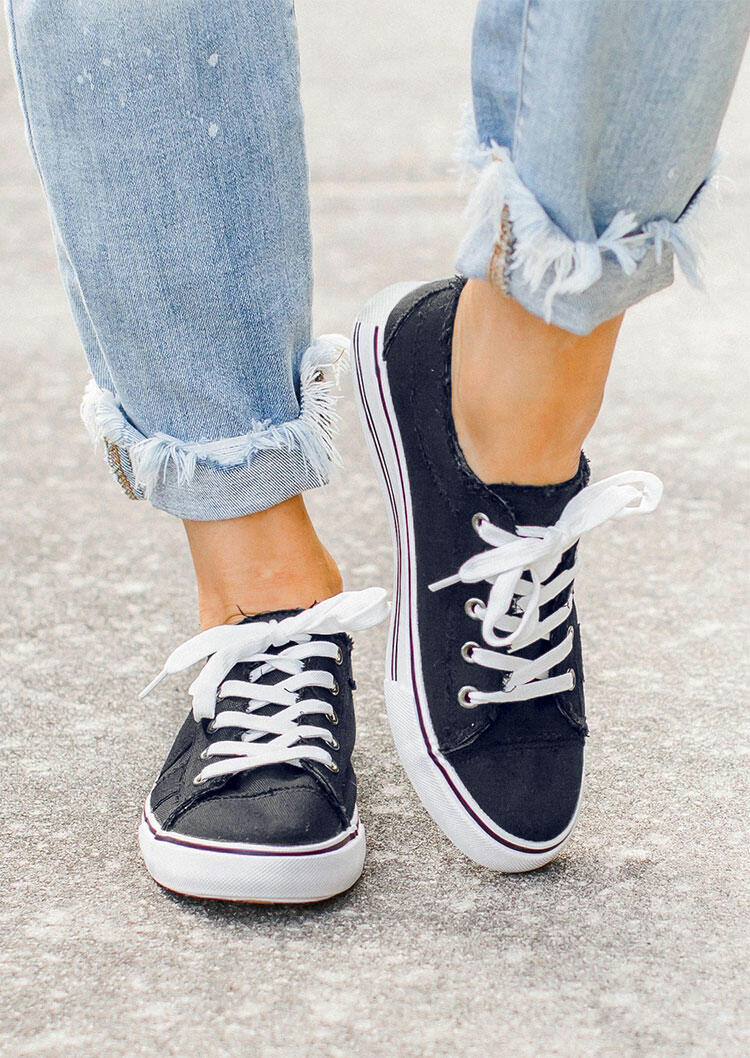 

Lace Up Round Toe Flat Canvas Sneakers - Navy Blue, 482291