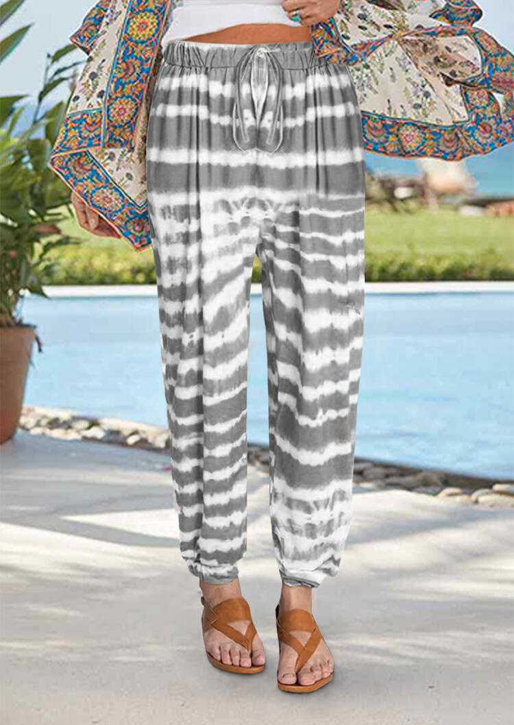 

Tie Dye Drawstring Casual Pants - Gray, 482296