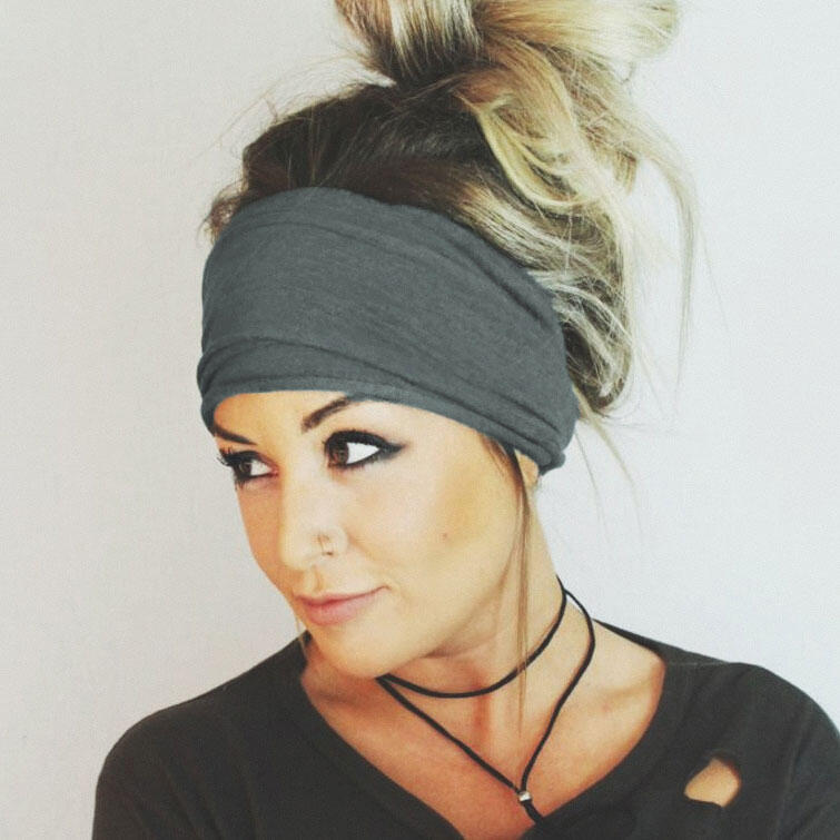 

Stretch Elastic Yoga Sports Wide Headband, Blue;gray, 482350