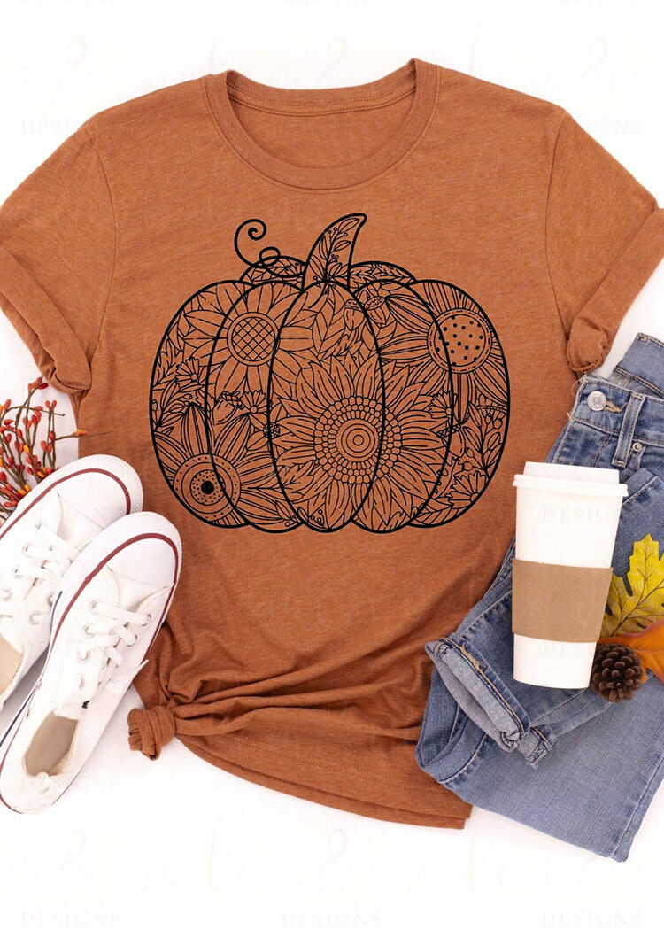 

Halloween Sunflower Mandala Pumpkin T-Shirt Tee - Orange, 482410