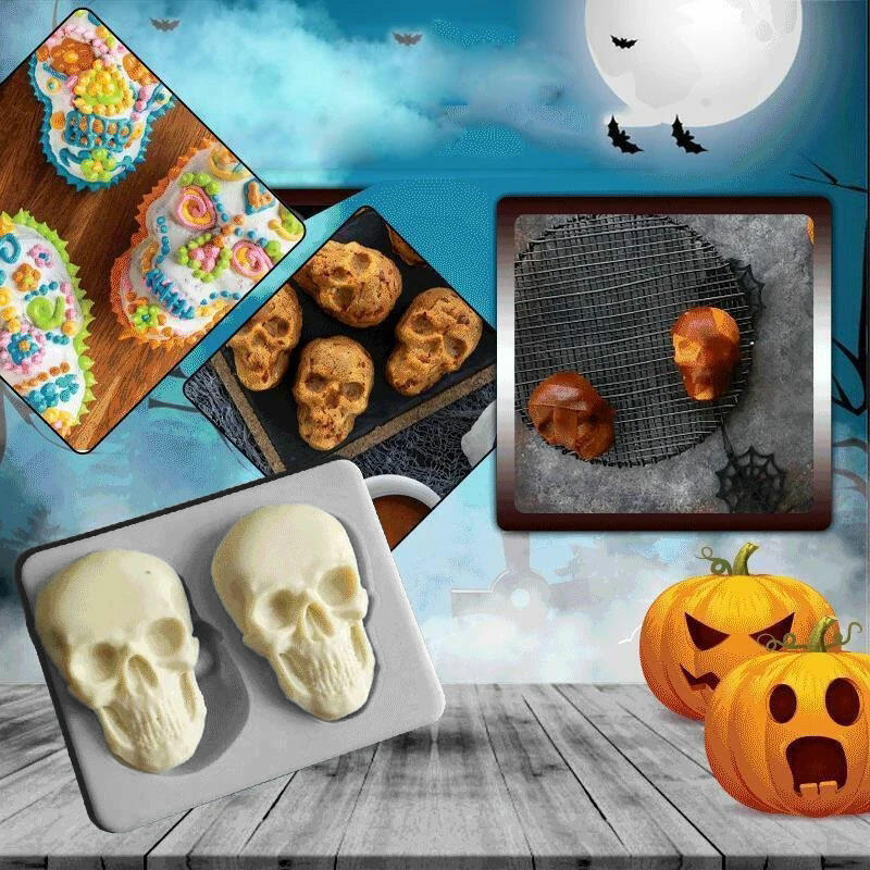 

Tools 2Pcs Halloween 3D Skull Cake Silicone Mold in Light Grey. Size